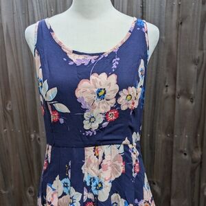 Floral Sleeveless Dress - Navy and Pink